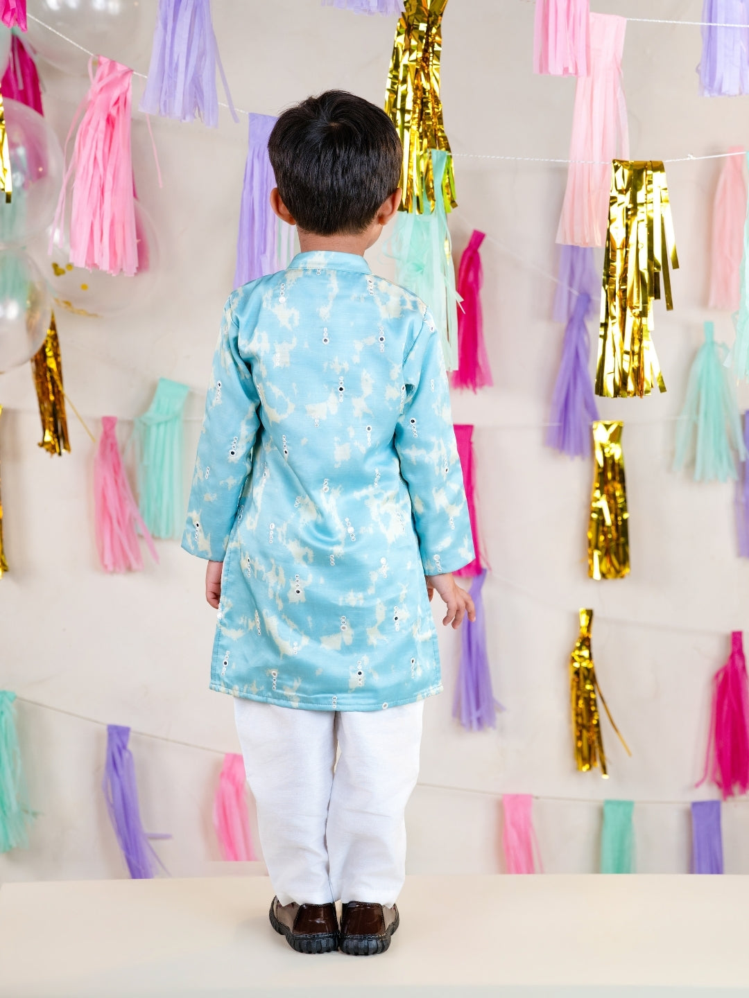 Boys Sky Blue Kurta with Girls Sharara Suit Set