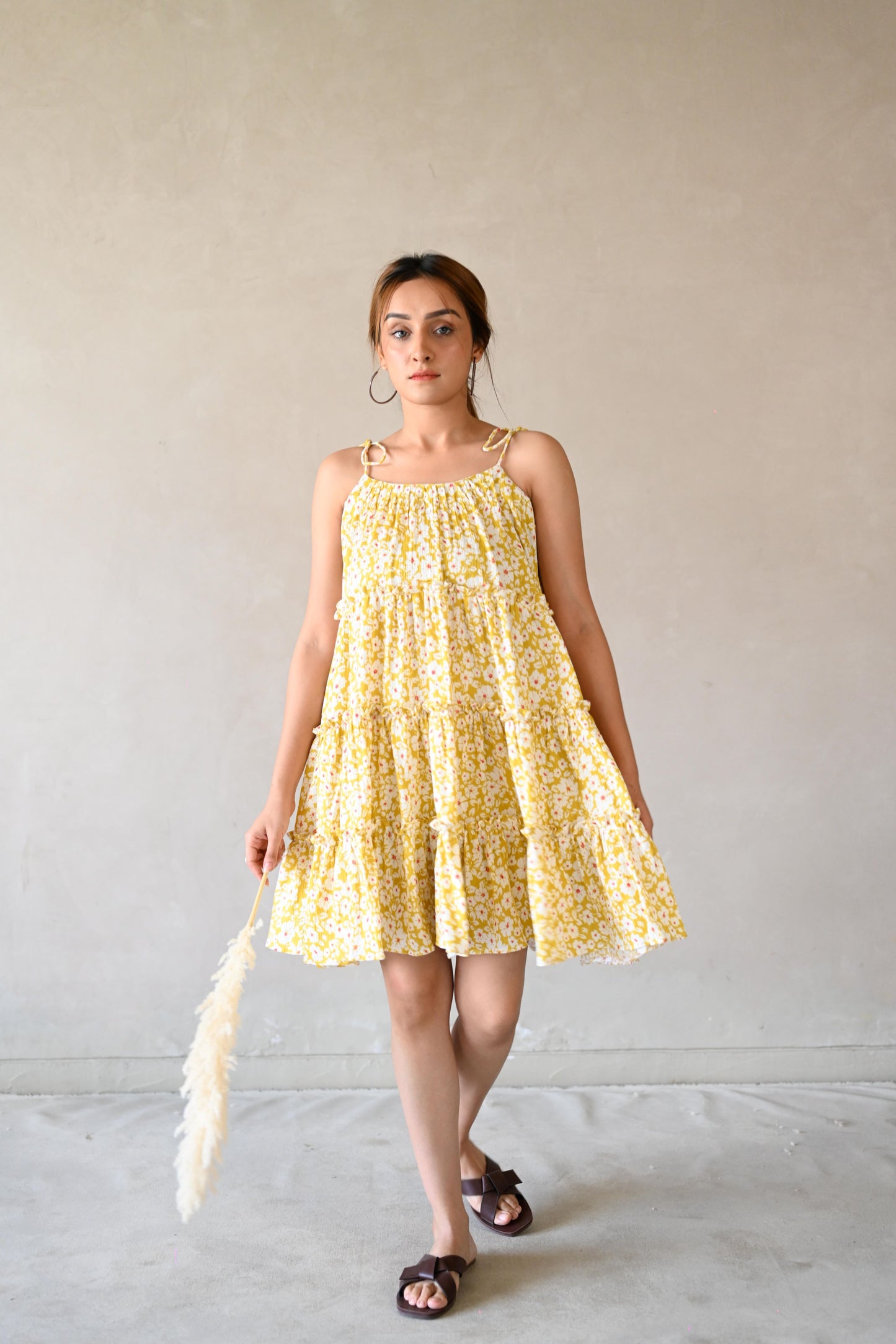 Yellow Floral Rayon Dress