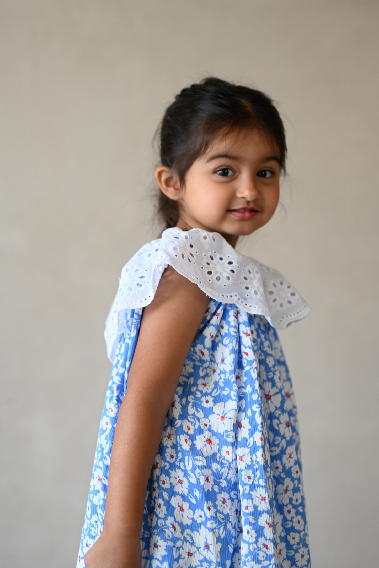 Girls Blue Floral Rayon Dress