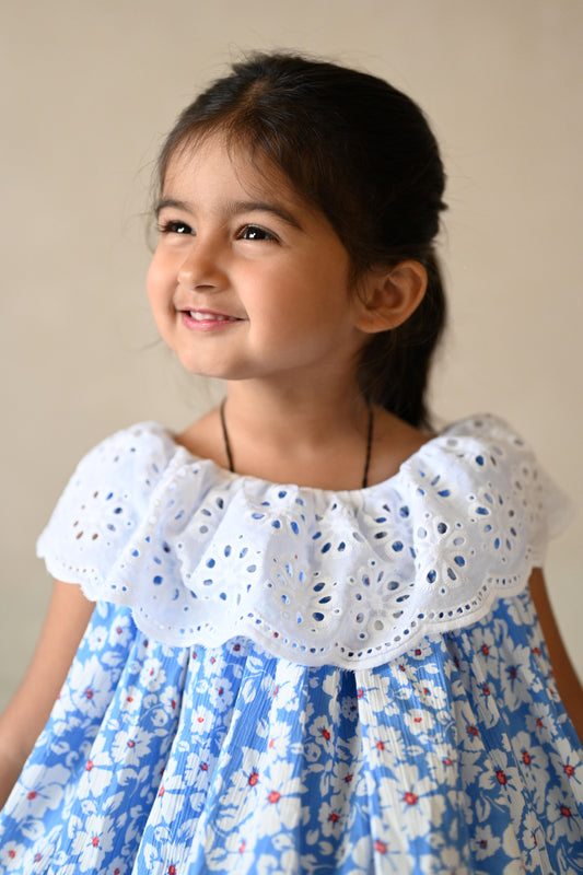 Girls Blue Floral Rayon Dress