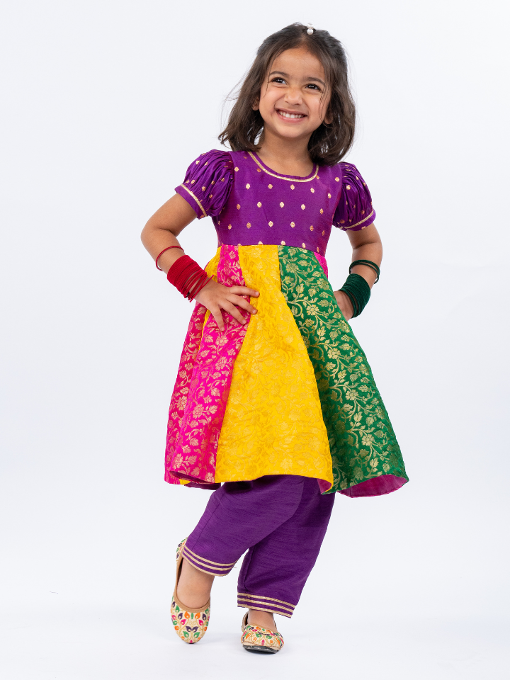 Kids Purple Kurta Pant & Girls Anarkali Suit for Weddings & Festivals