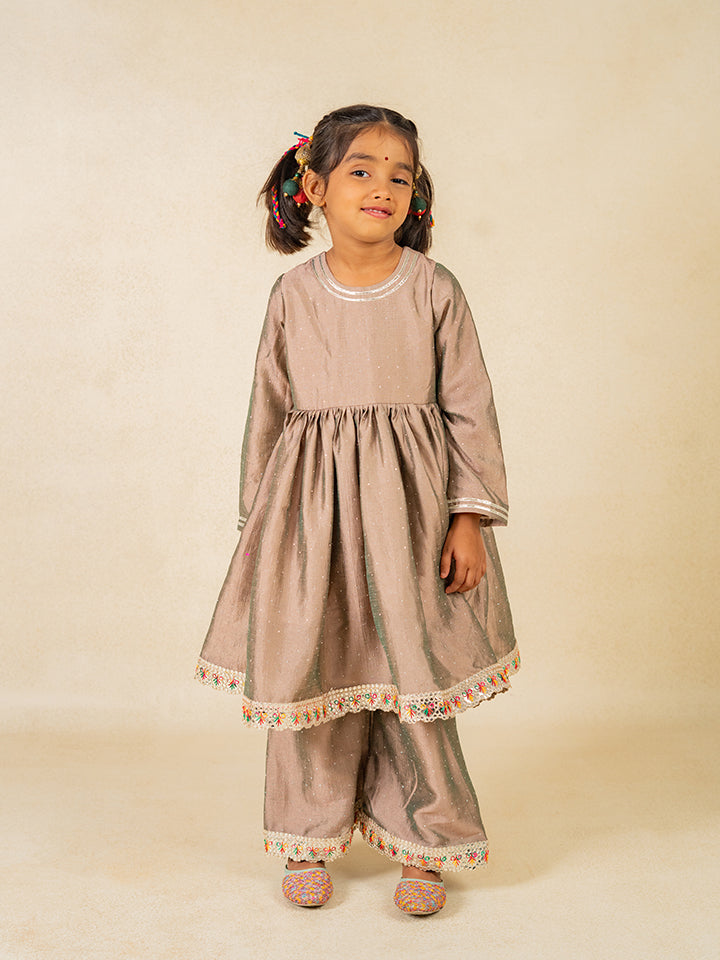 Girls Gray Anarkali Top and Palazzo with Dupatta (Set of 3)