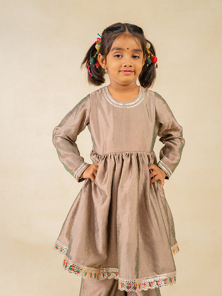 Girls Gray Anarkali Top and Palazzo with Dupatta (Set of 3)