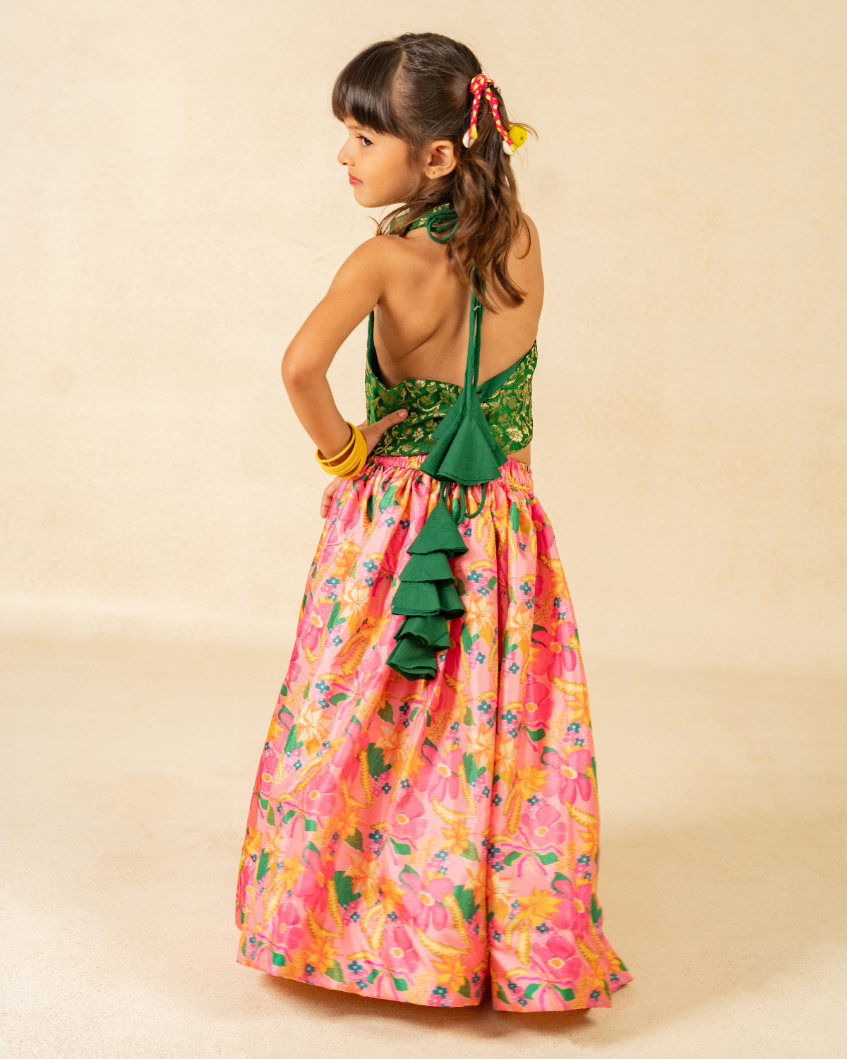 Boys Pink Kurta & Girls Floral Lehenga Matching Set