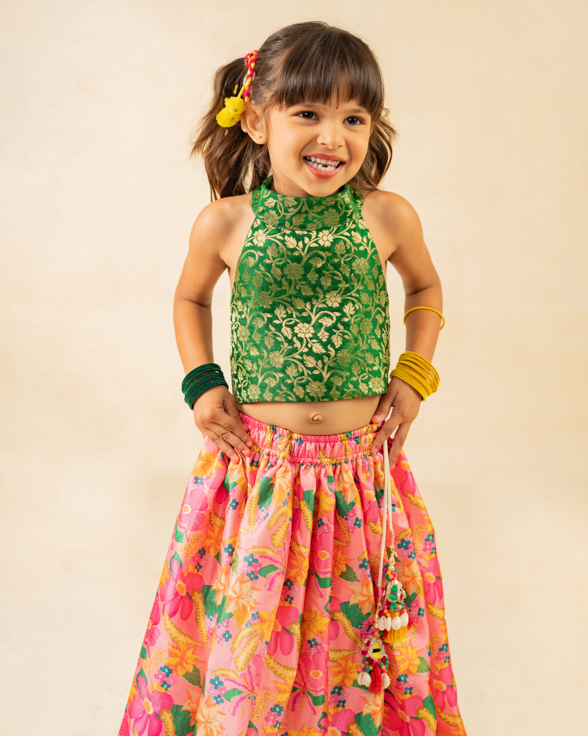 Boys Pink Kurta & Girls Floral Lehenga Matching Set