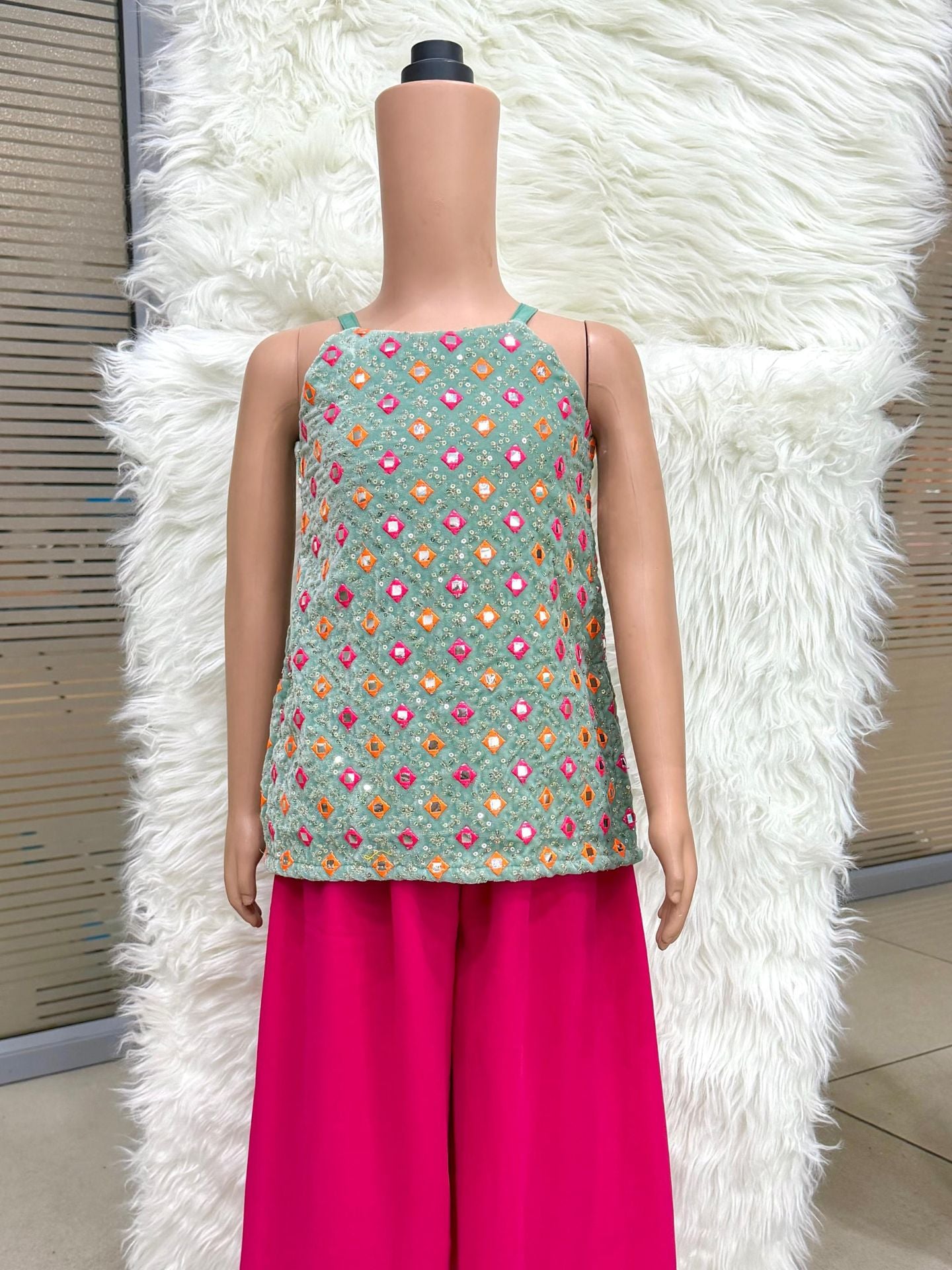 Girls Green Top and Pink Palazzo (Set of 2)