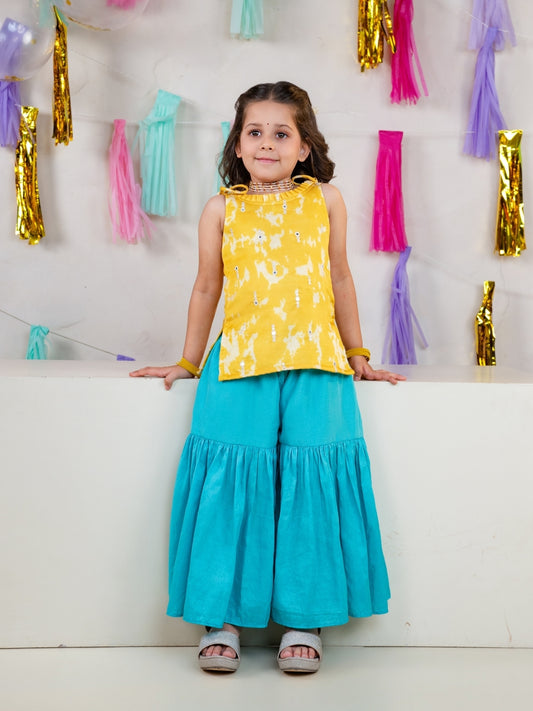 Girls Satin Shoulder Strap Kurti with Sharara Pant (Set of 2)