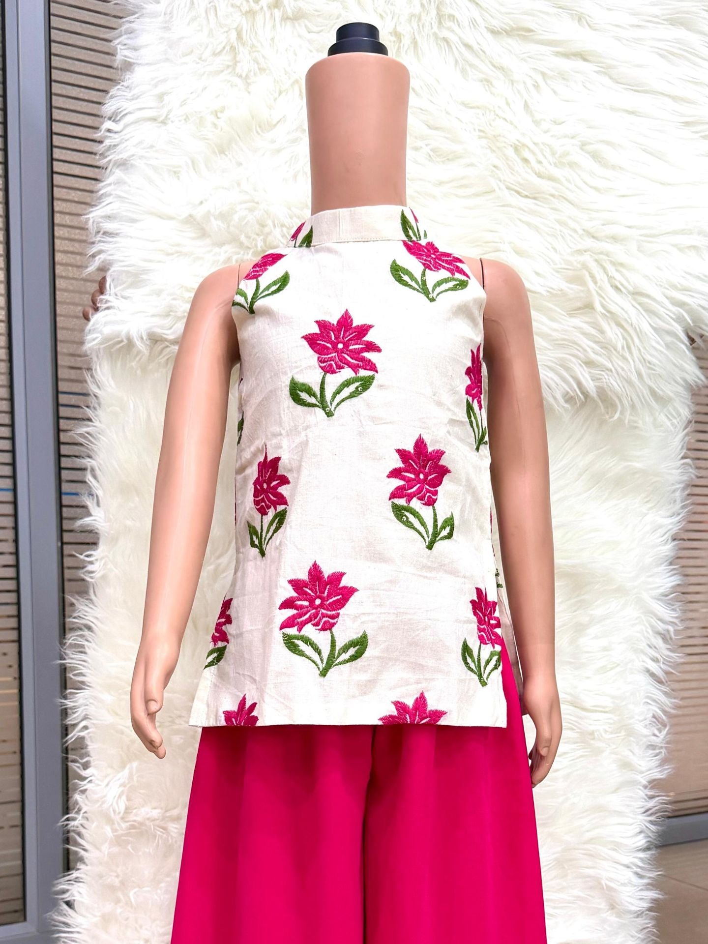 Girls White Top and Pink Palazzo (Set of 2)