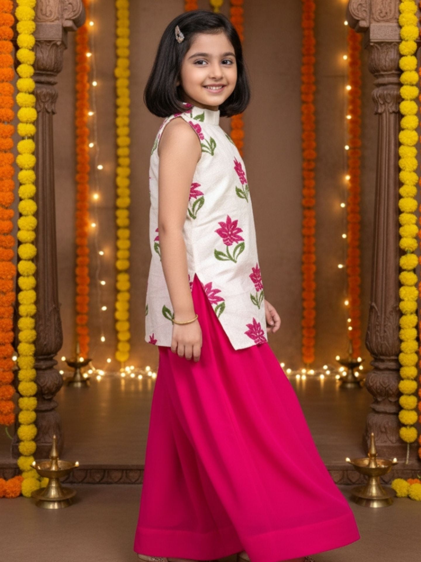 Girls White Top and Pink Palazzo (Set of 2)