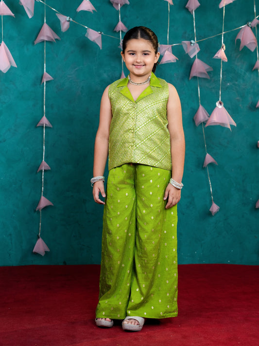 Green Sleeveless Blazer with Palazzo (Set of 2)
