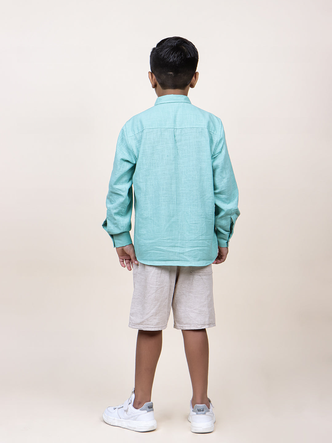 Boys Blue Colorblocked rolled up Cotton Shirt