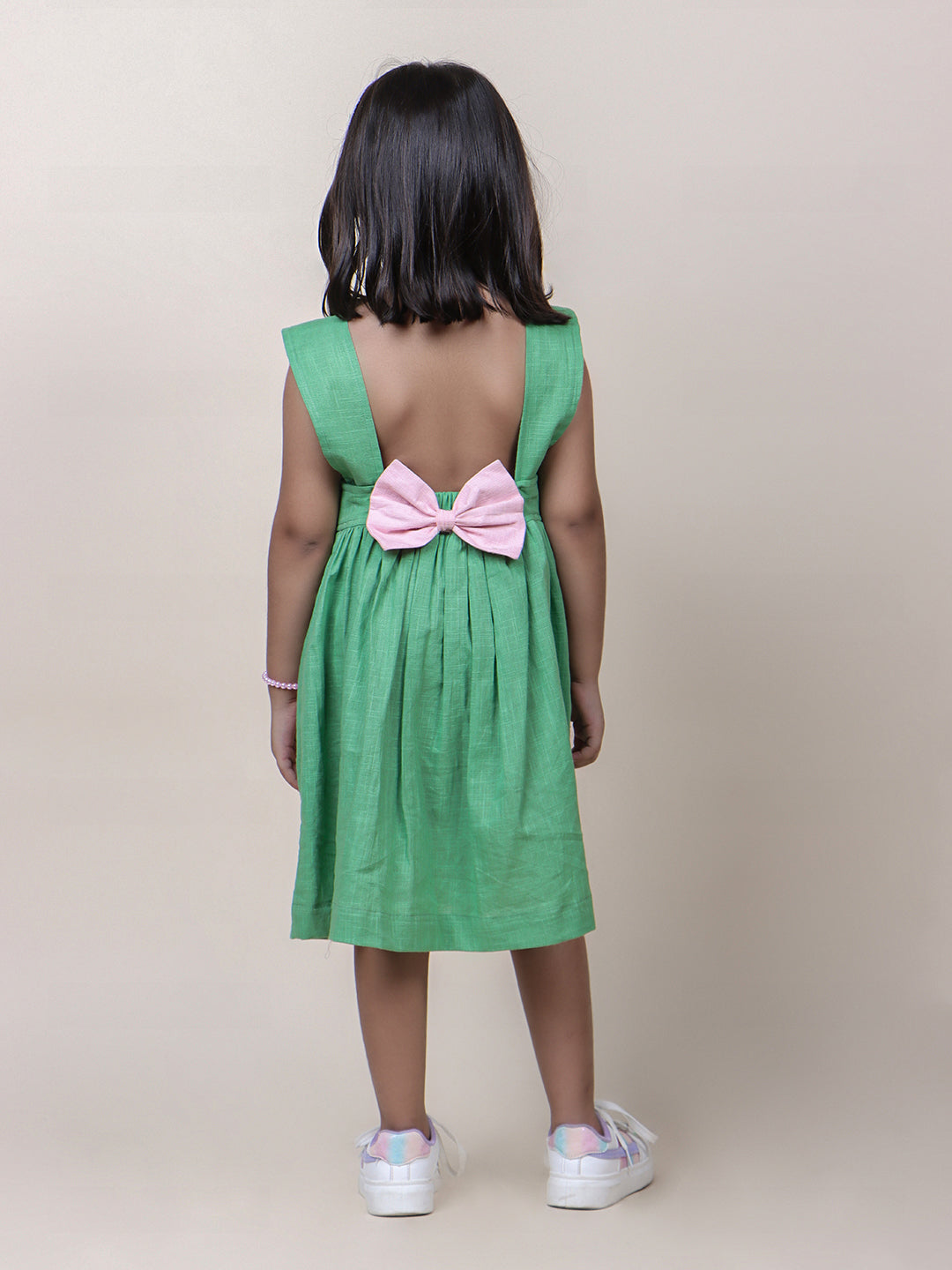 Girls Sheen Colorblocked Cotton Dress