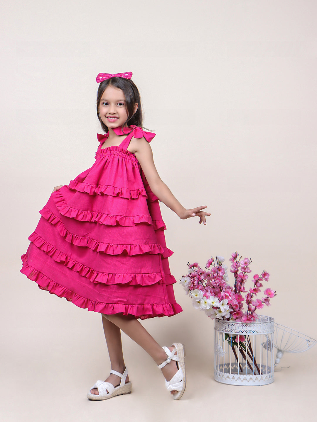 Girls Ruffled Pink Cotton Dress