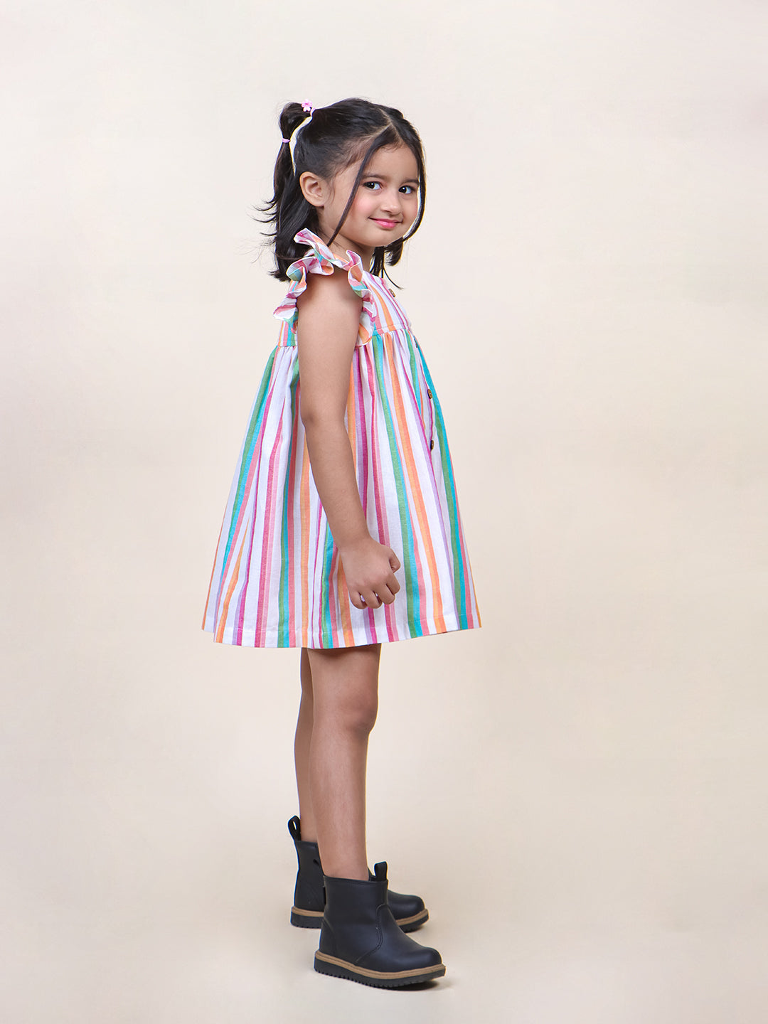 Girls Multicolor Stripes Cotton Mini dress