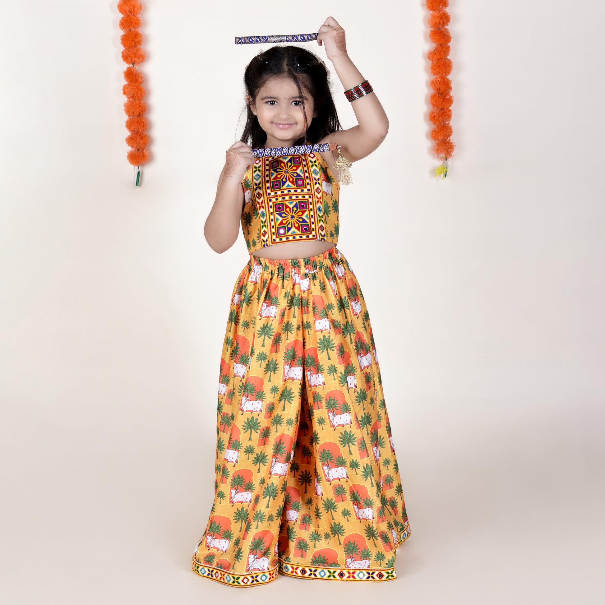 Girls Ethnic Mustard Palazzo With Blouse