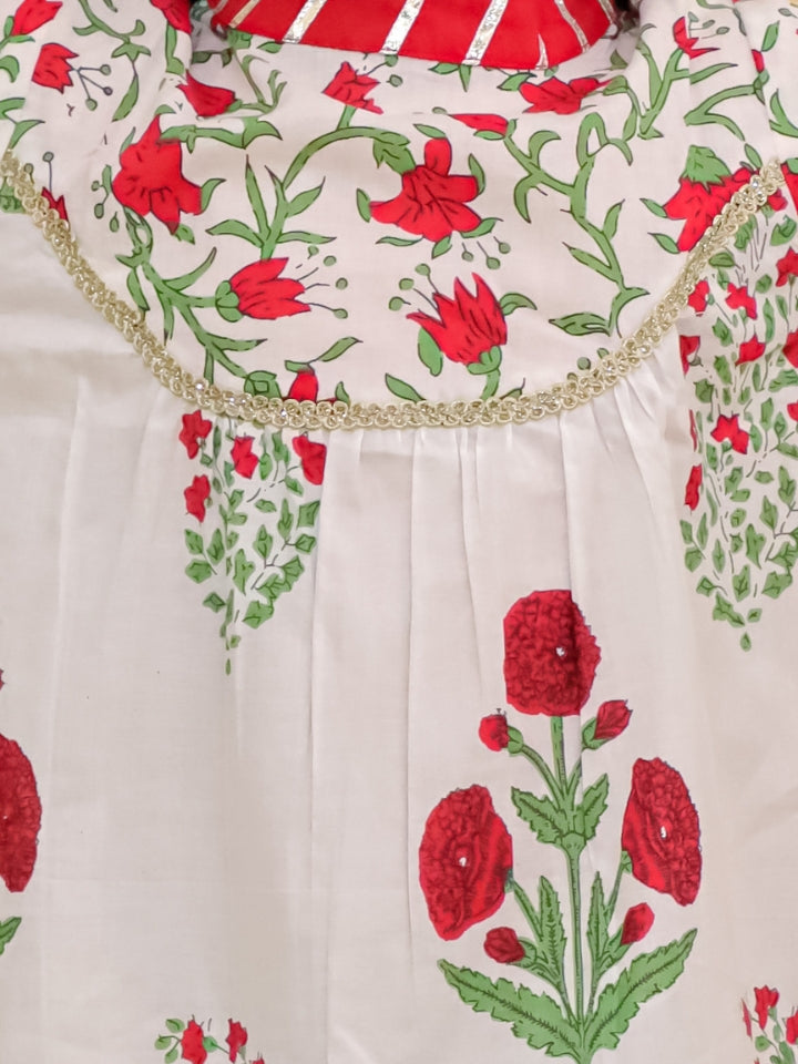 Girls Floral Red Kurta with Yellow Palazzo (Set of 2)