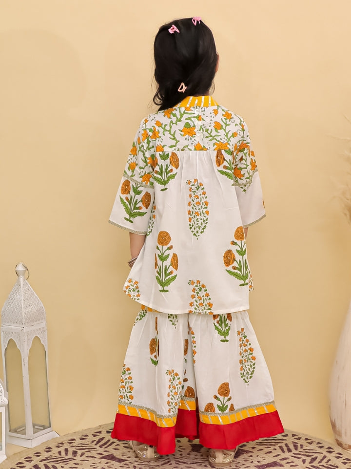Girls Floral Orange Kurta with Red Palazzo (Set of 2)