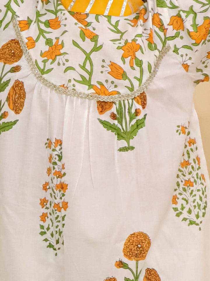 Girls Floral Orange Kurta with Red Palazzo (Set of 2)