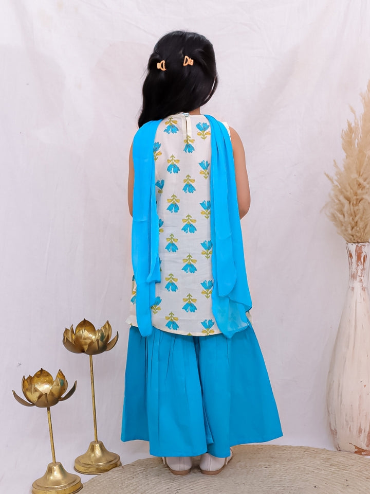 Girls Blue Sleeveless Kurta with Palazzo and Dupatta (Set of 3)