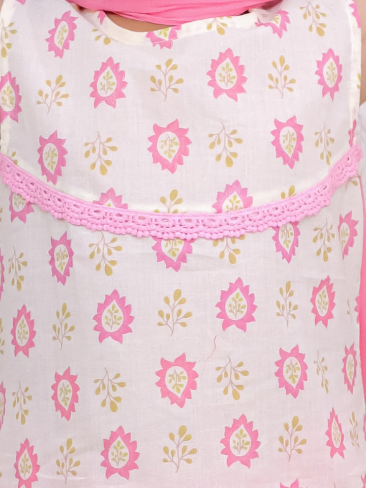 Girls Pink Sleeveless Kurta with Palazzo and Dupatta (Set of 3)