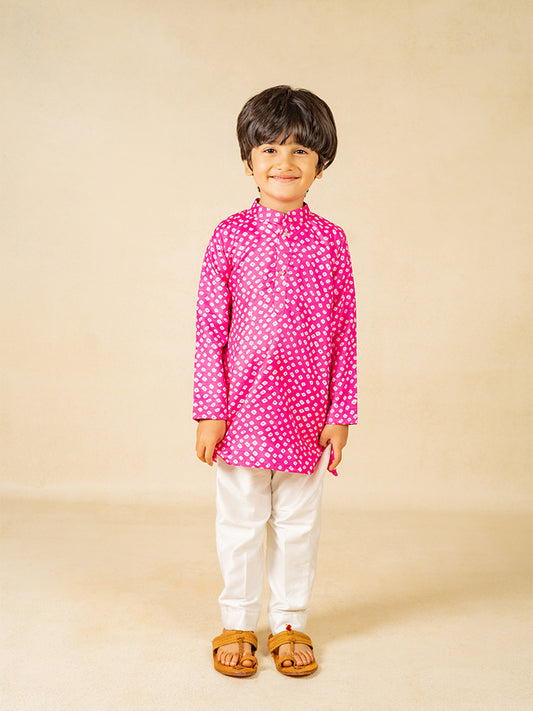 Boys Pink Digital Printed Kurta With White Pant (Set of 2)