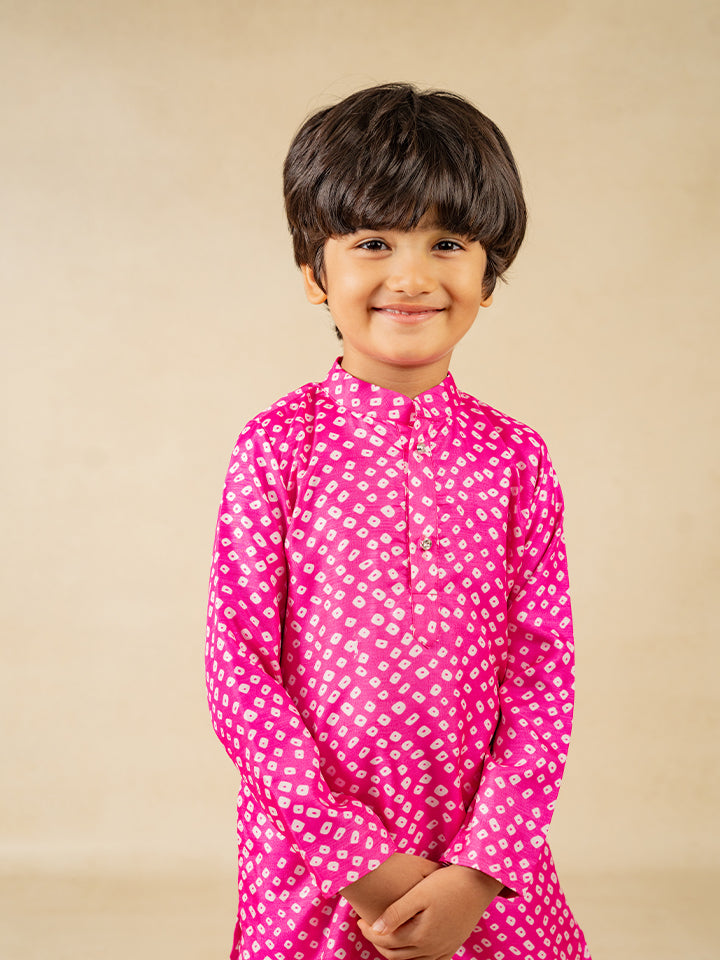 Boys Pink Digital Printed Kurta With White Pant (Set of 2)