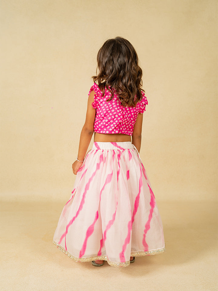 Girls Pink Hand Embroidered Top and Moonga Digital printed Lehenga with Dupatta (Set of 2)