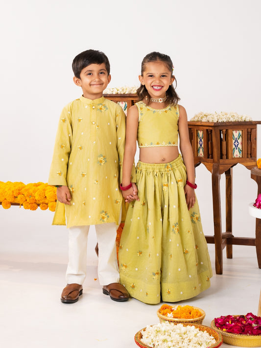 Mustard Yellow Matching Sibling Festive Wear