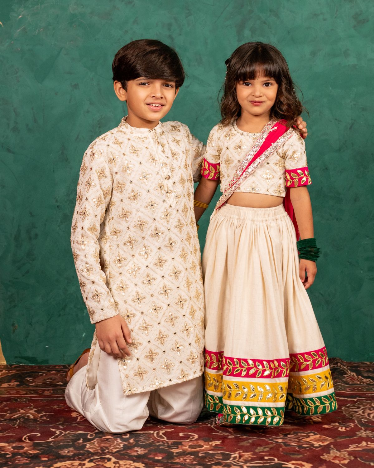 Off White Royal Matching Ethnic Wear for Kids