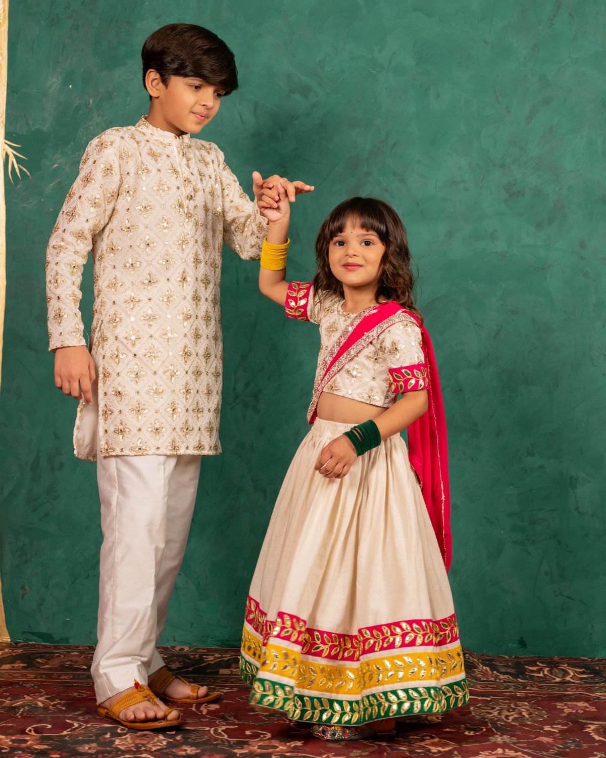 Off White Royal Matching Ethnic Wear for Kids