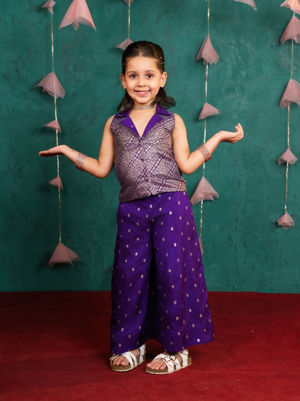 Purple Sleeveless Blazer with Palazzo (Set of 2)