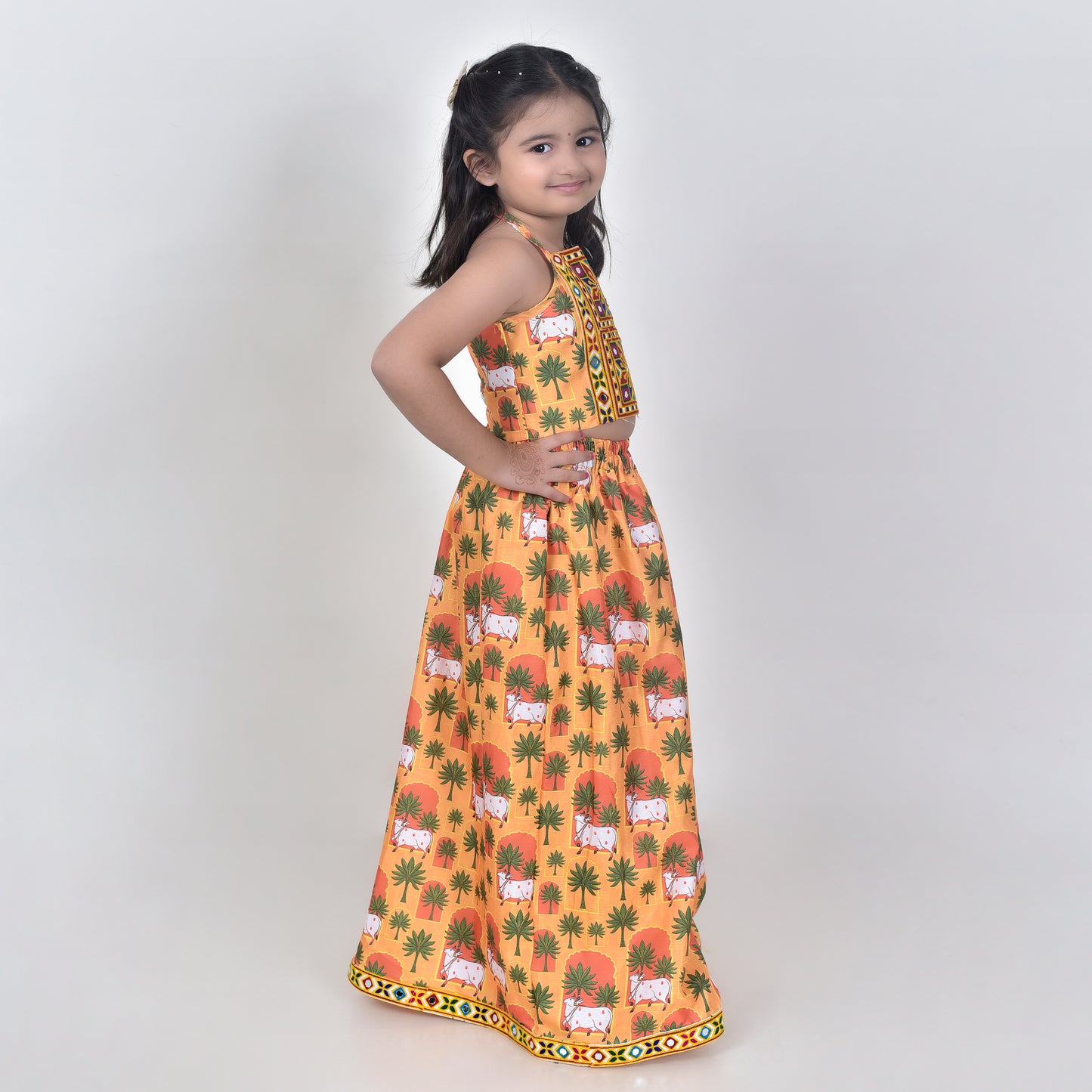 Girls Ethnic Mustard Palazzo With Blouse