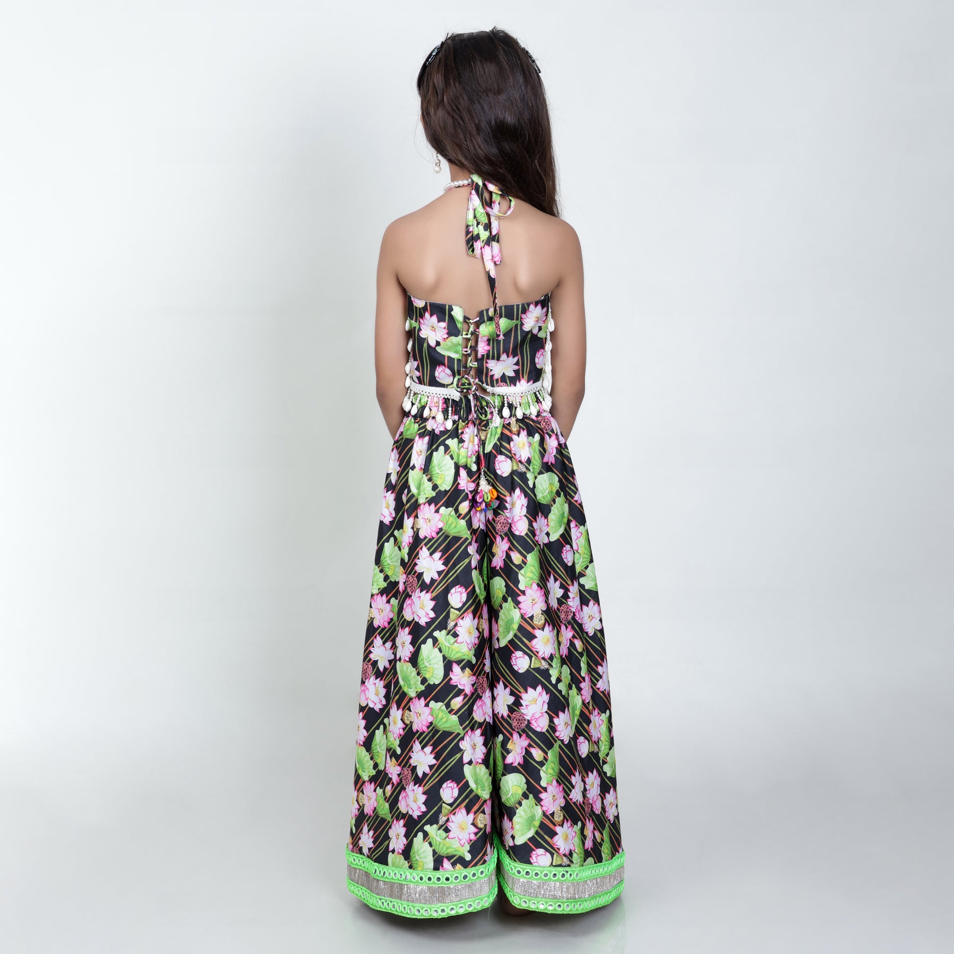 Girls Ethnic Green & Black Palazzo With Blouse