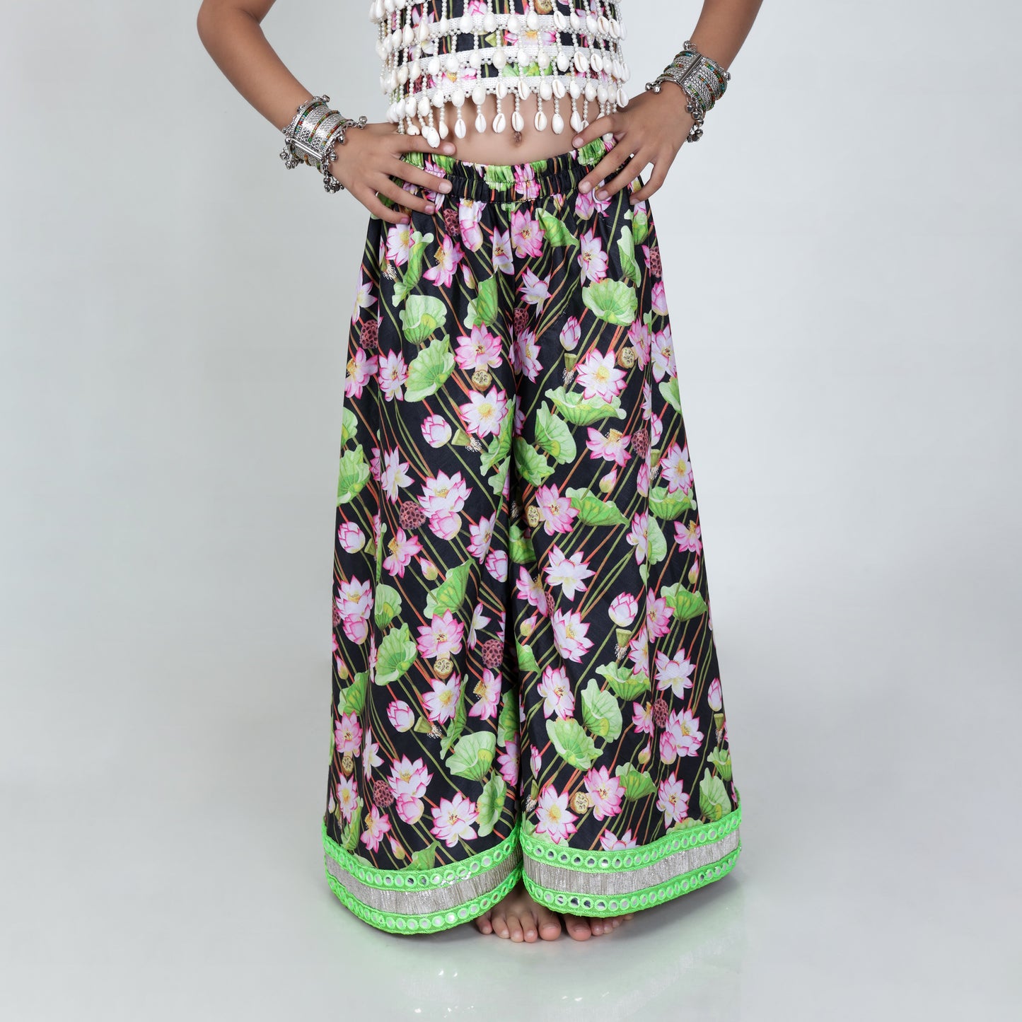 Girls Ethnic Green & Black Palazzo With Blouse