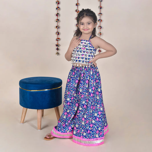 Girls Ethnic Violet Palazzo With Blouse