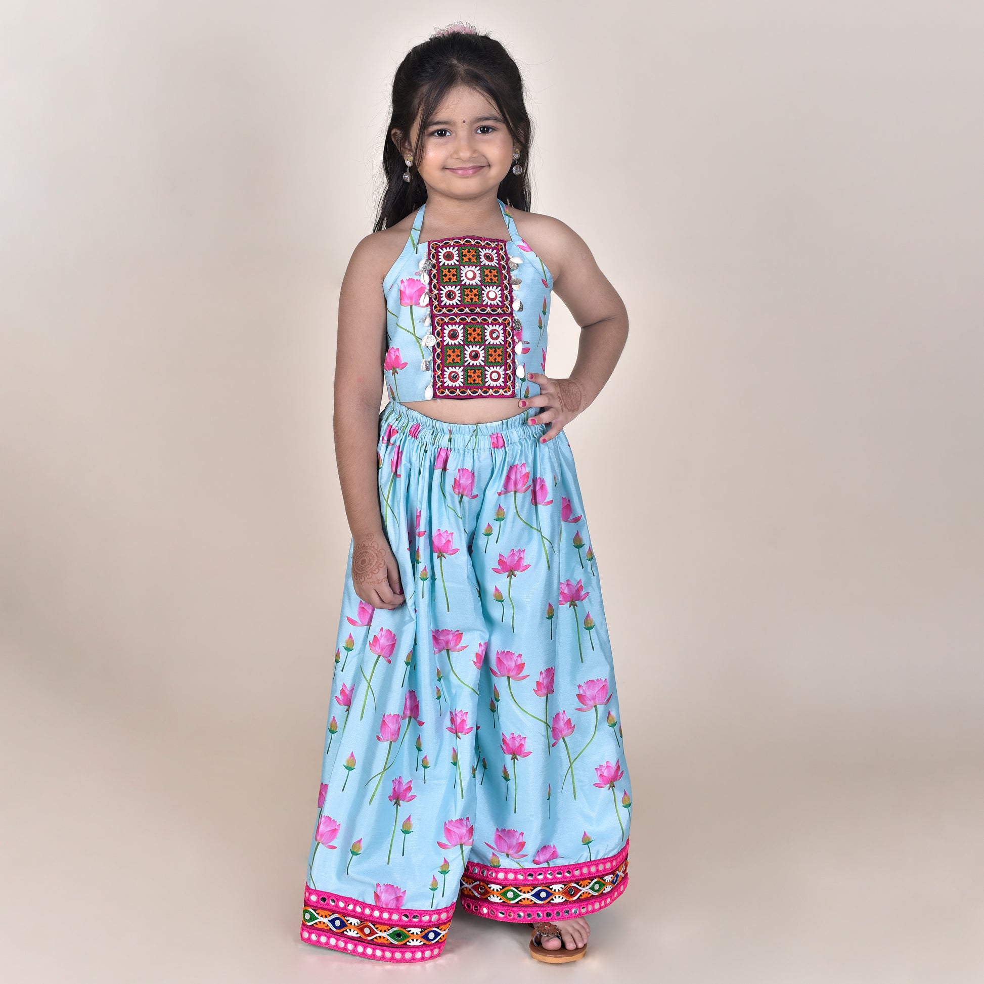 Girls Ethnic Blue Palazzo With Blouse