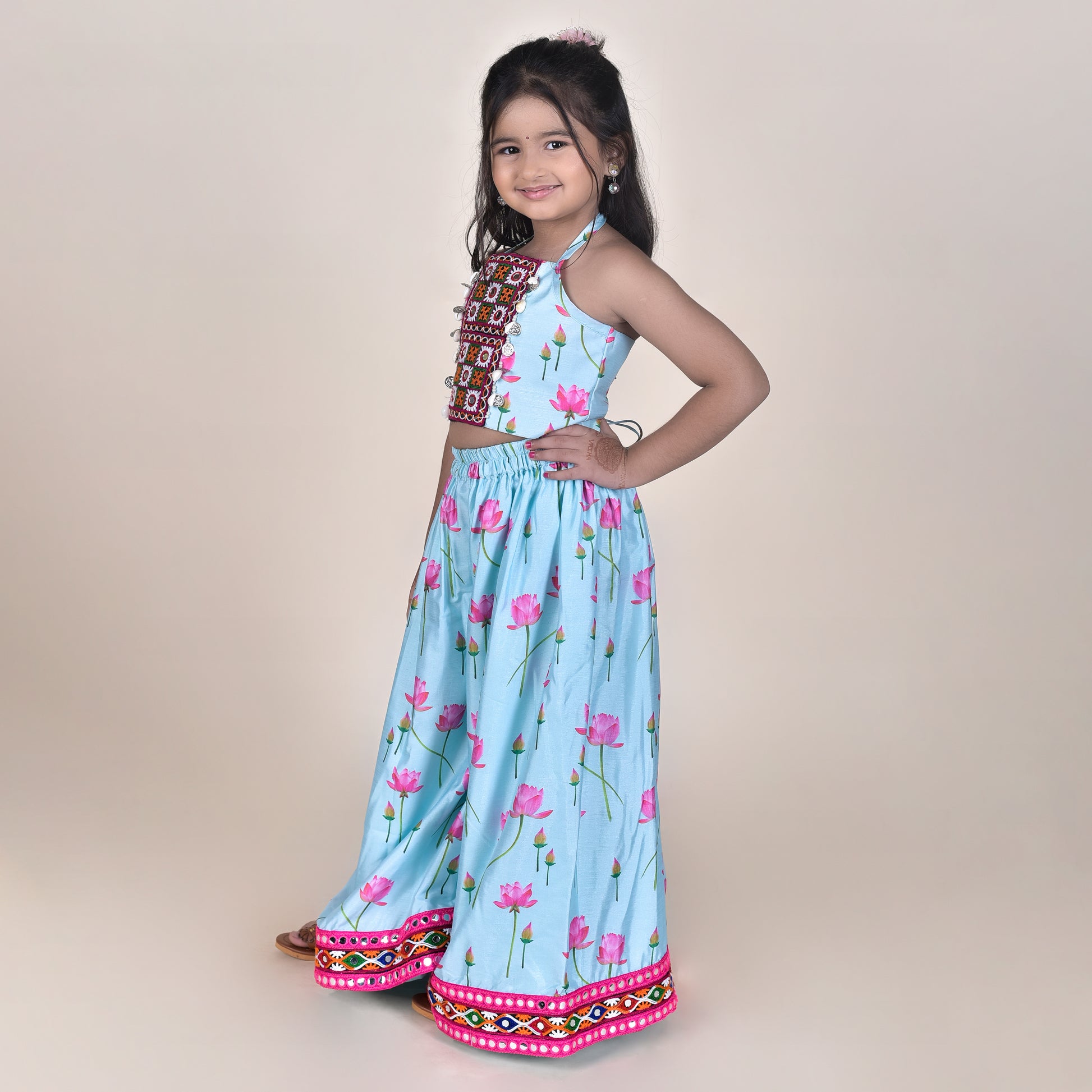 Girls Ethnic Blue Palazzo With Blouse