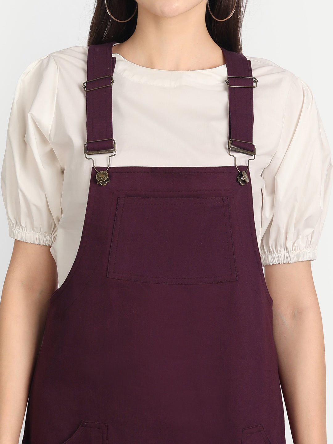 Purple Solid Corduroy Dungaree Dress With Blouse