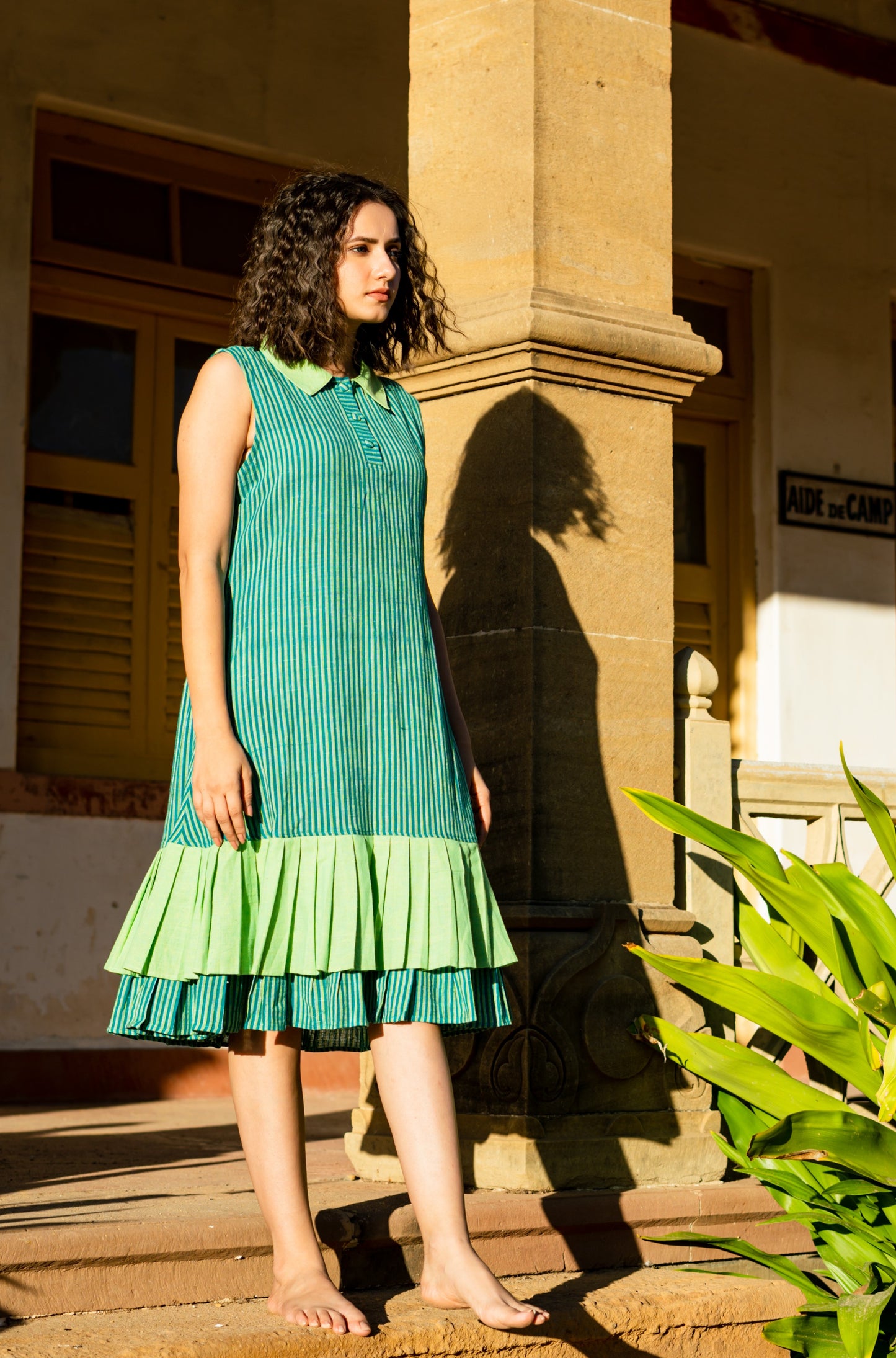 Green Kala Cotton Collar Dress