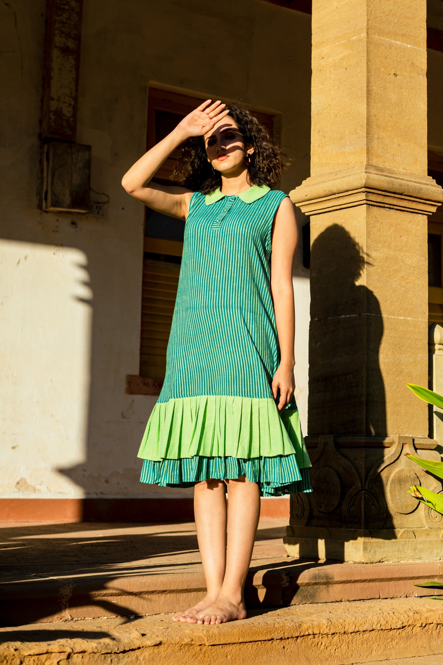 Green Kala Cotton Collar Dress