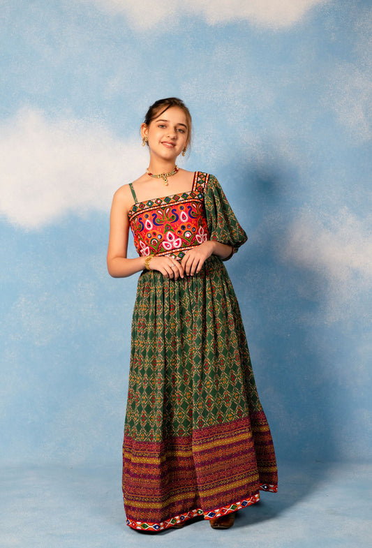 Girls Green Navratri Dress