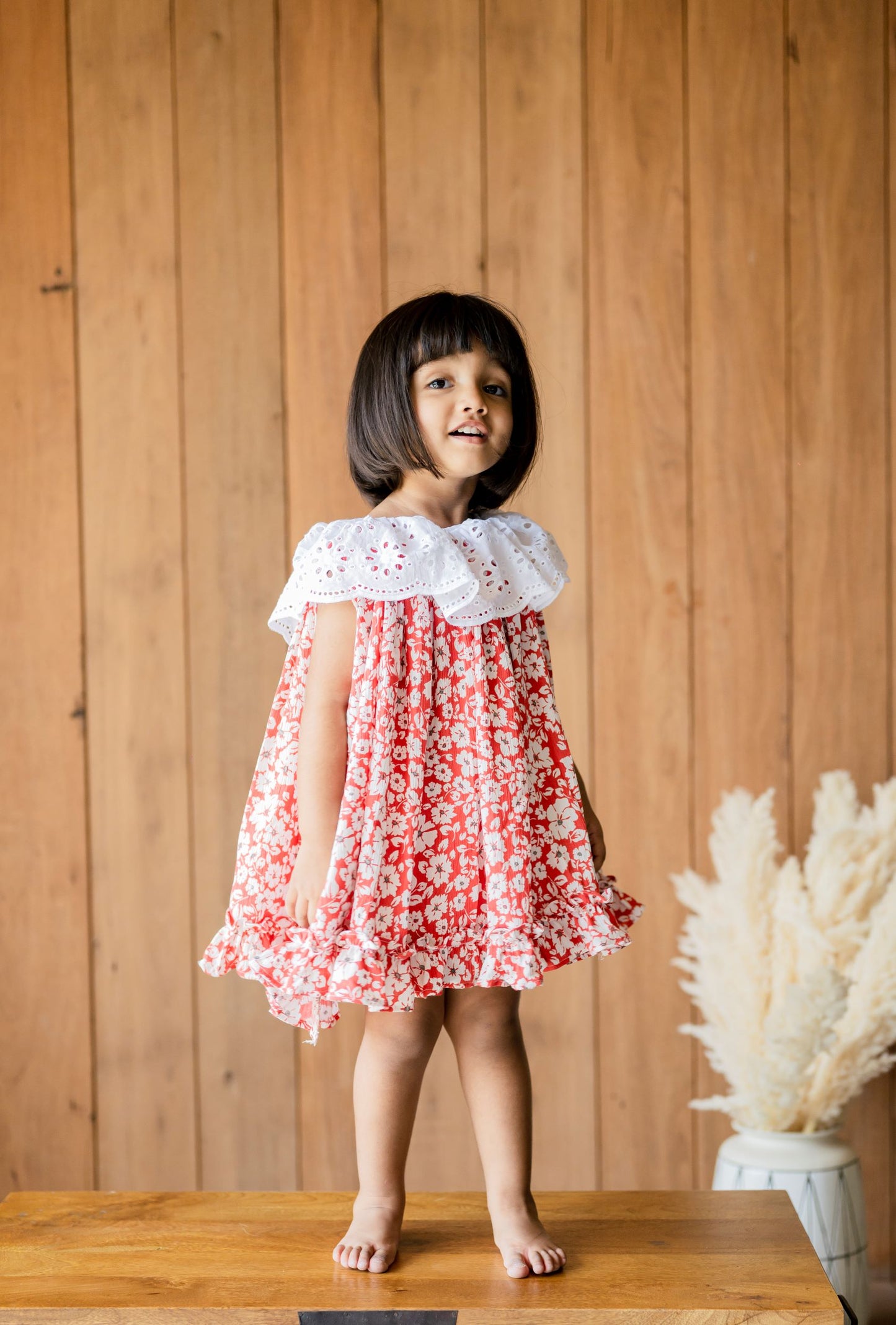 Red Floral Rayon Junior