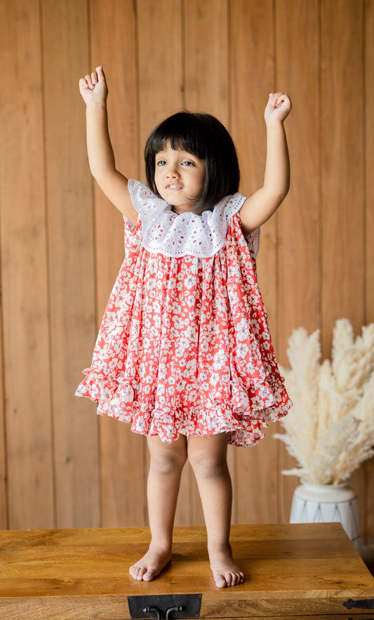 Red Floral Rayon Junior