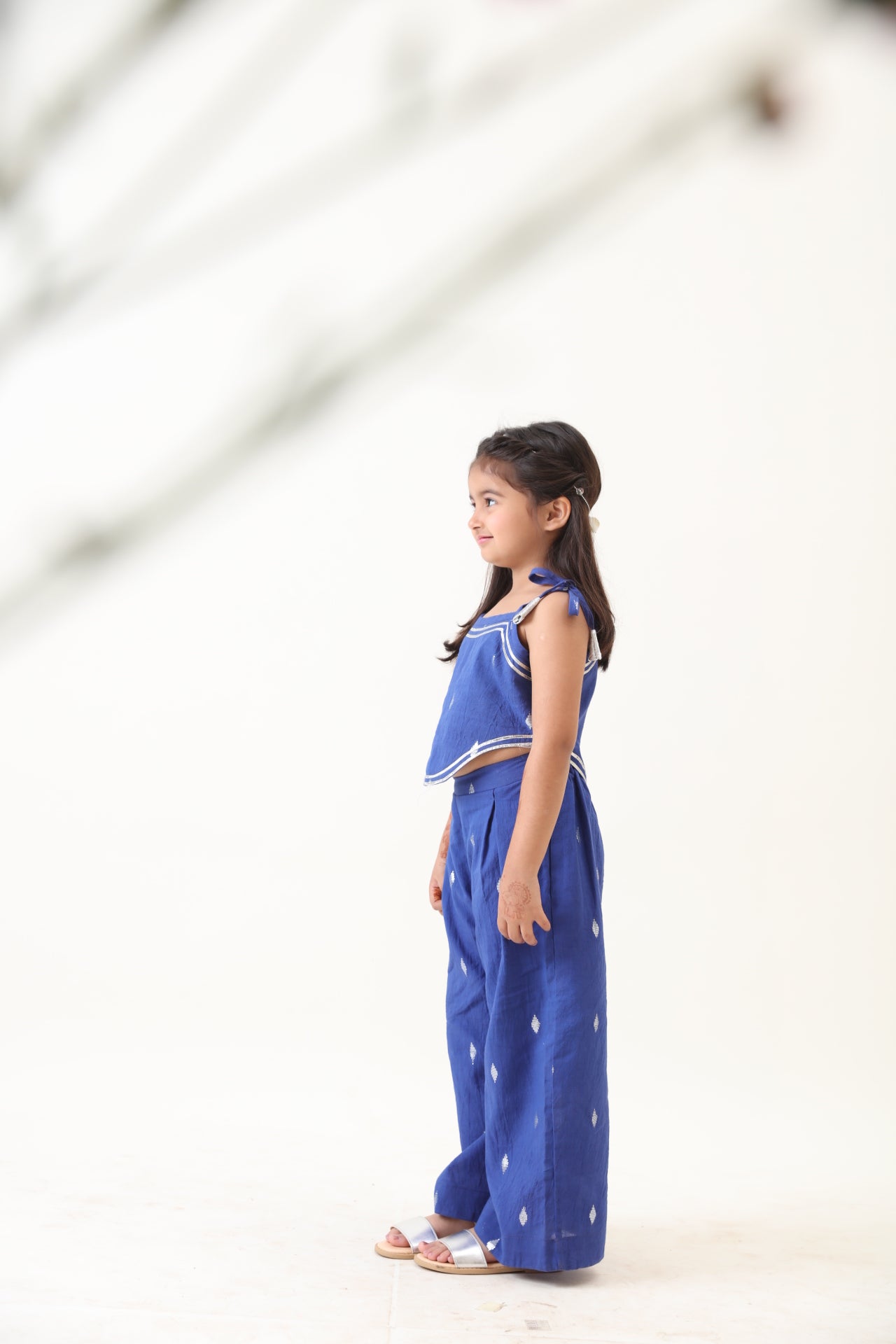 Girls Blue Cotton Silver Lurex Top With Palazzo