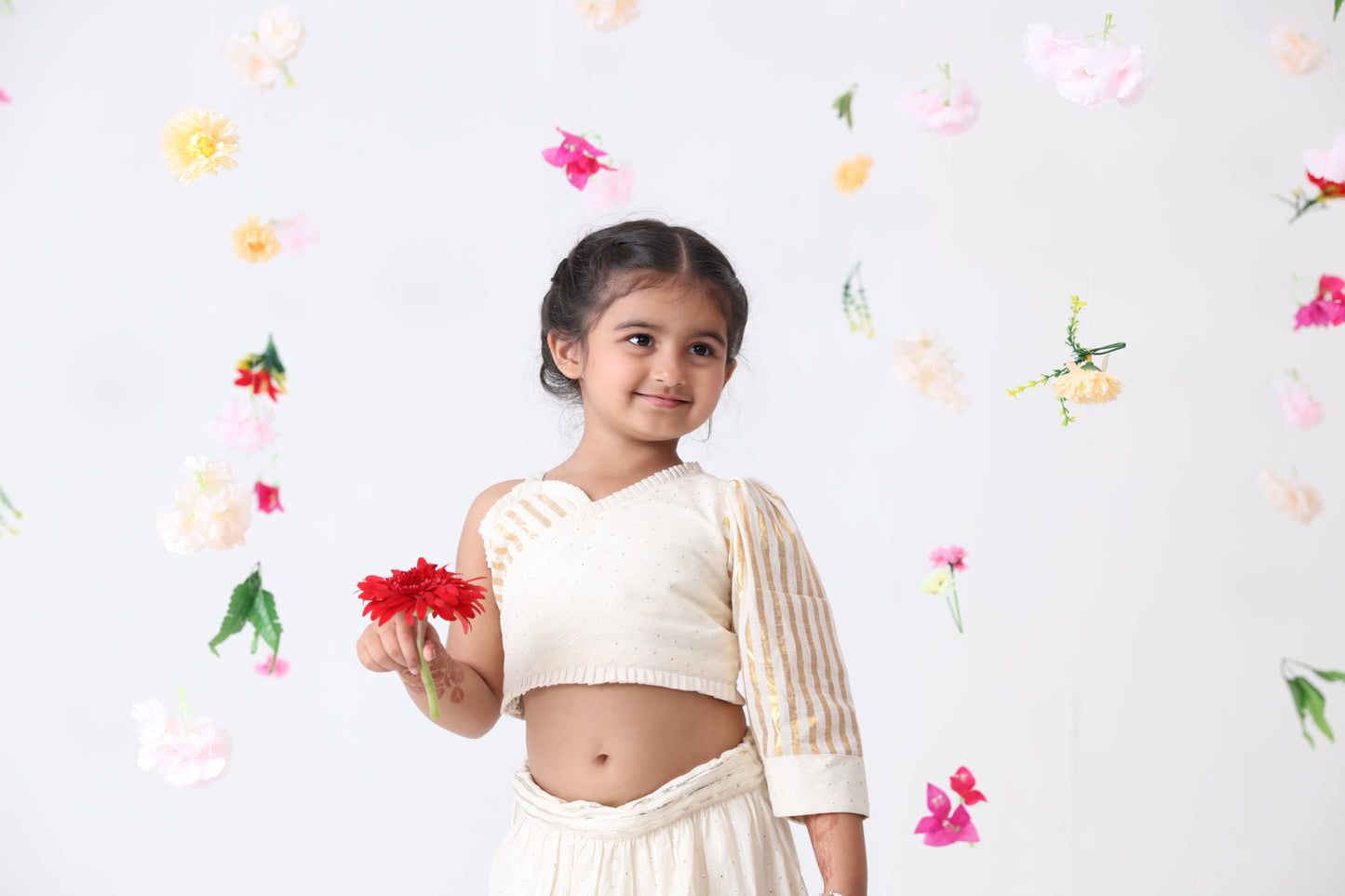 Girls Golden-silver Lurex Cotton Lehenga Set