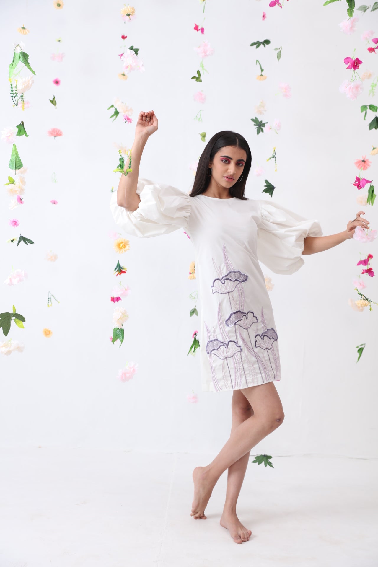 Mystic Lotus Embroidered Cotton Dress