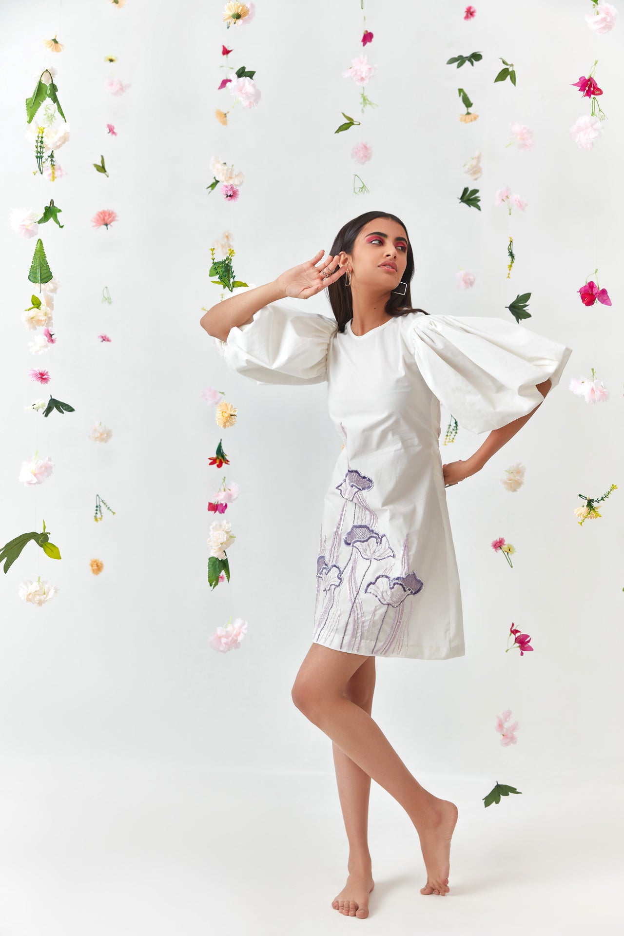 Mystic Lotus Embroidered Cotton Dress