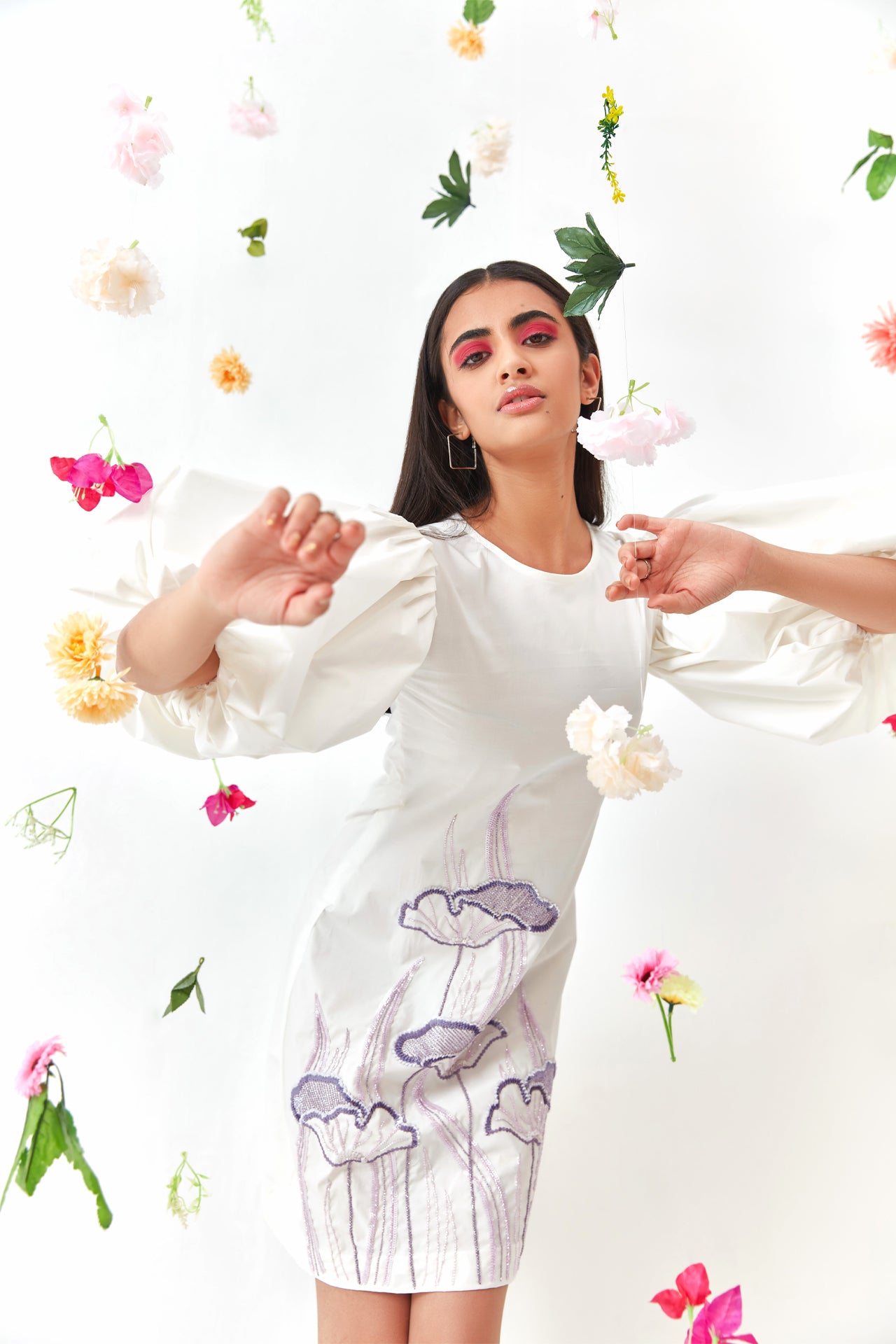 Mystic Lotus Embroidered Cotton Dress