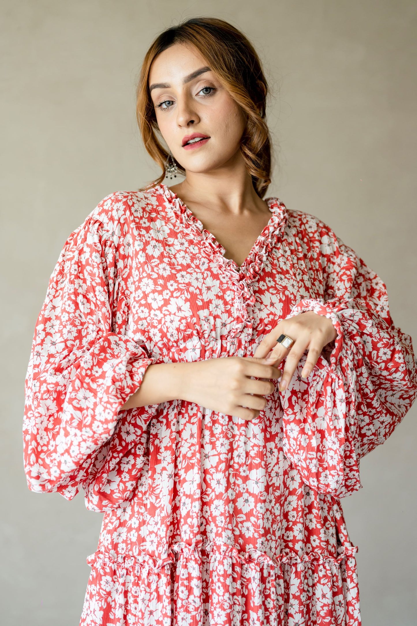 Red Floral Rayon Dress