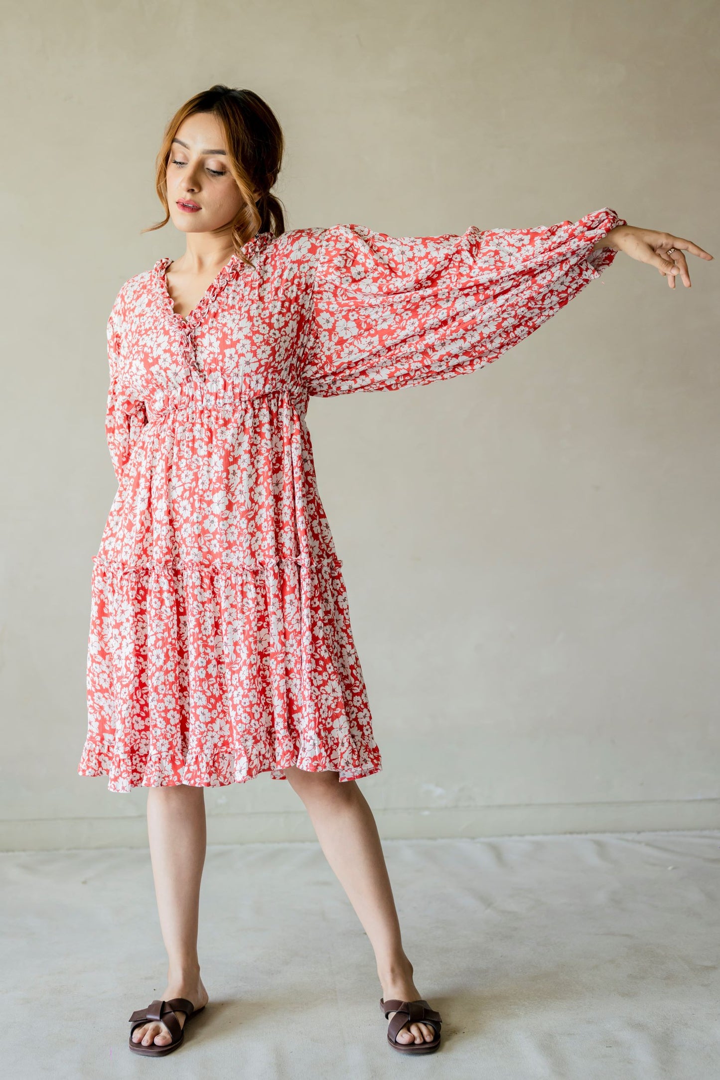 Red Floral Rayon Dress